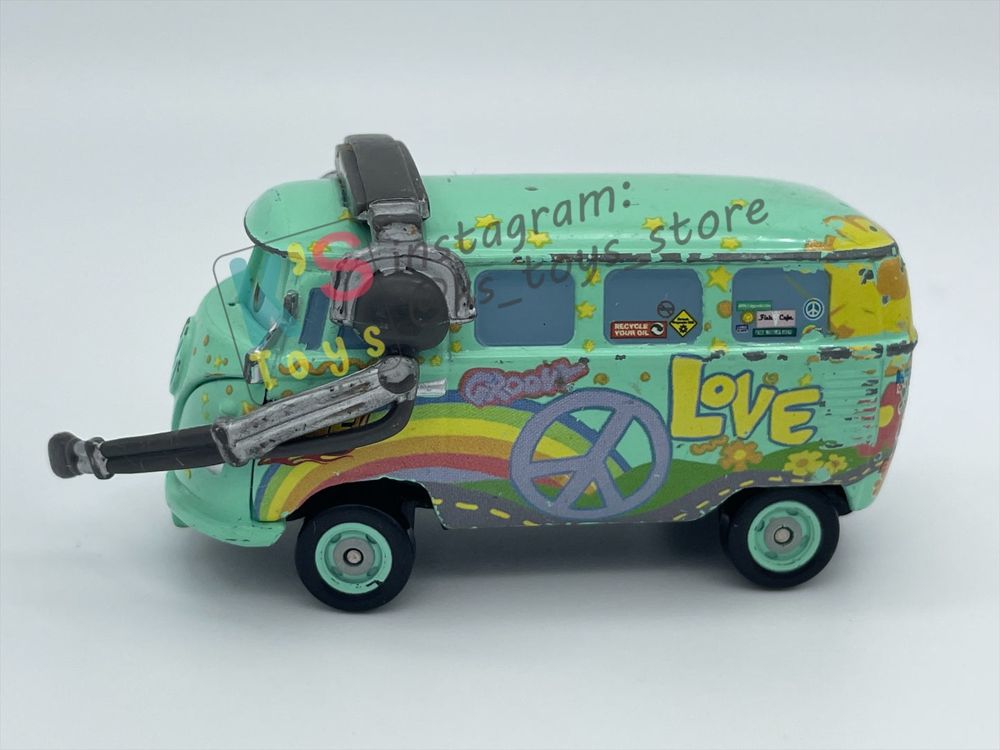 PRE-OWNED / LOOSE DISNEY PIXAR CARS BY MATTEL - "RACE TEAM FILLMORE WITH HEADSET" - PLAYED WITH CONDITION - READ DESCRIPTION!!!!!!!!!!!