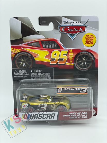 COMPLETE SET OF 6 CARS, 2024 NASCAR SERIES Disney Pixar Cars by MATTEL, LIGHTNING MCQUEEN, BUBBA WHEELHOUSE, RYAN "INSIDE" LANEY, GO GO LOGANO, WILLIAM BYREV, AND CARSTIN "ACE" DILLON - NASCAR SERIES - BNIP