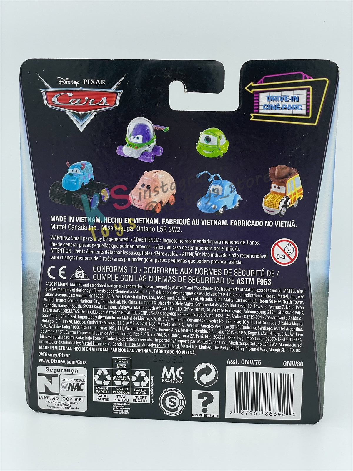 Complete Set of DRIVE-IN Series Disney Pixar Cars by Mattel 1:55 - WOODY, BUZZ, SULLEY, MIKE, FLIK, P.T. PLEA AND HAMM - BNIP