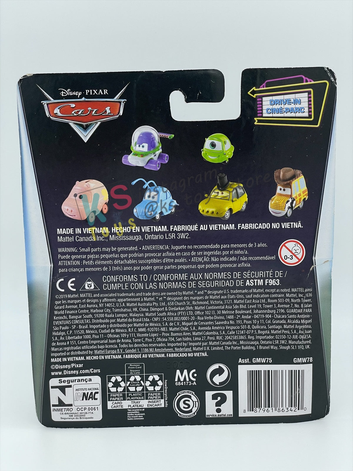 Complete Set of DRIVE-IN Series Disney Pixar Cars by Mattel 1:55 - WOODY, BUZZ, SULLEY, MIKE, FLIK, P.T. PLEA AND HAMM - BNIP