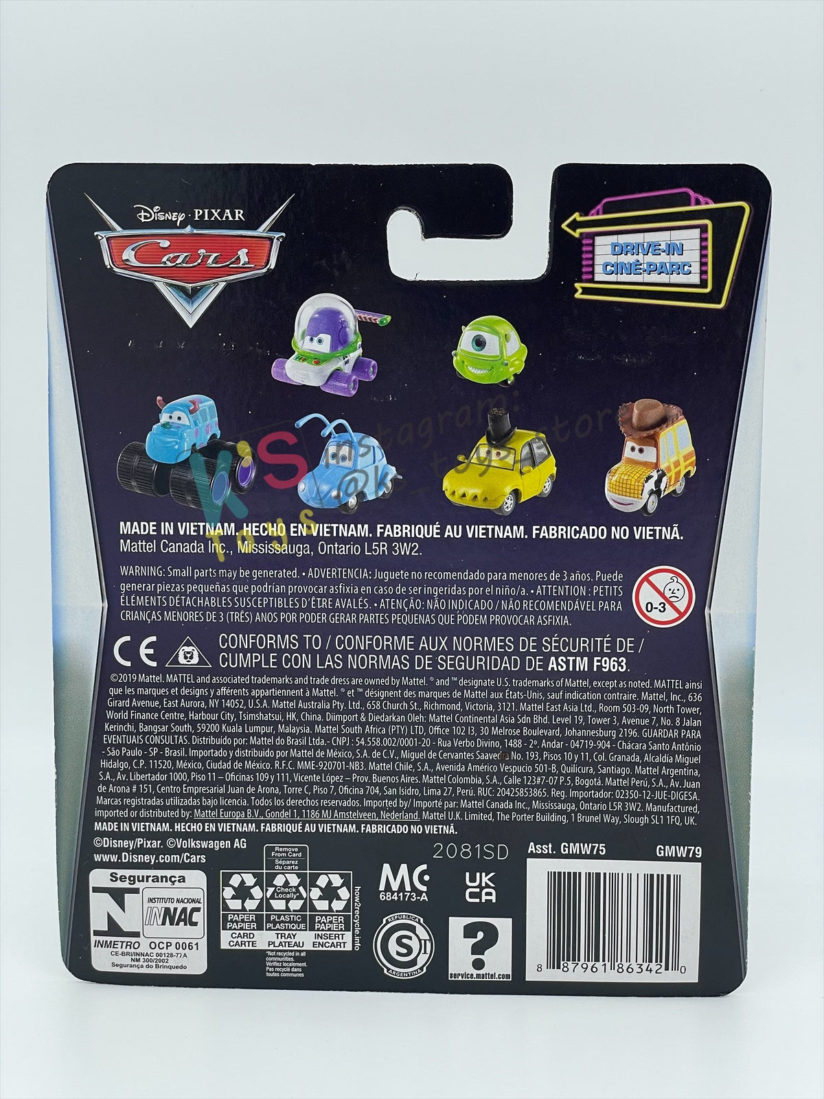 Complete Set of DRIVE-IN Series Disney Pixar Cars by Mattel 1:55 - WOODY, BUZZ, SULLEY, MIKE, FLIK, P.T. PLEA AND HAMM - BNIP