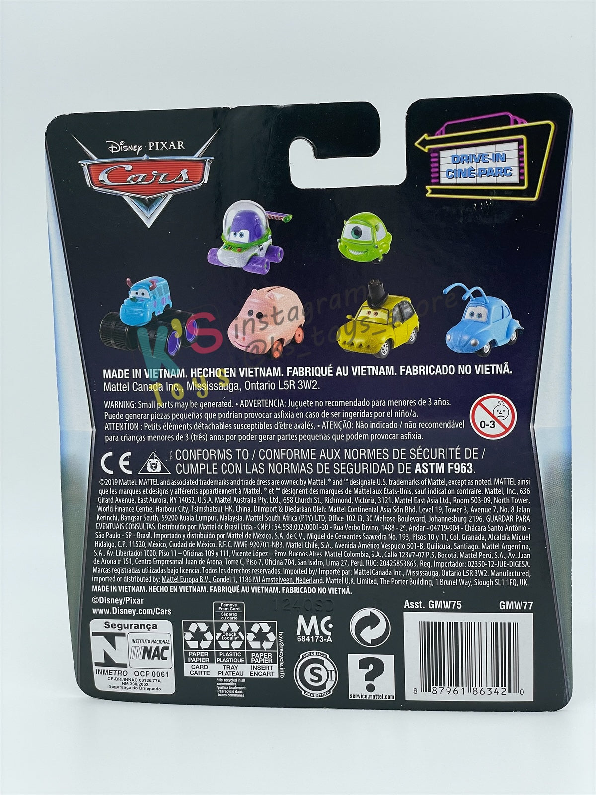 Complete Set of DRIVE-IN Series Disney Pixar Cars by Mattel 1:55 - WOODY, BUZZ, SULLEY, MIKE, FLIK, P.T. PLEA AND HAMM - BNIP